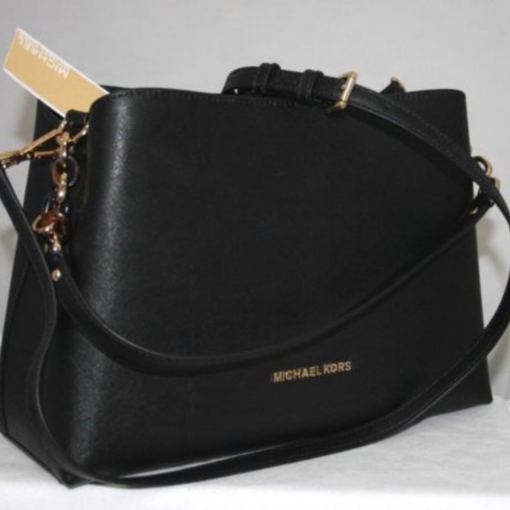 MICHAEL KORS Sofia Black Saffiano Leather Satchel